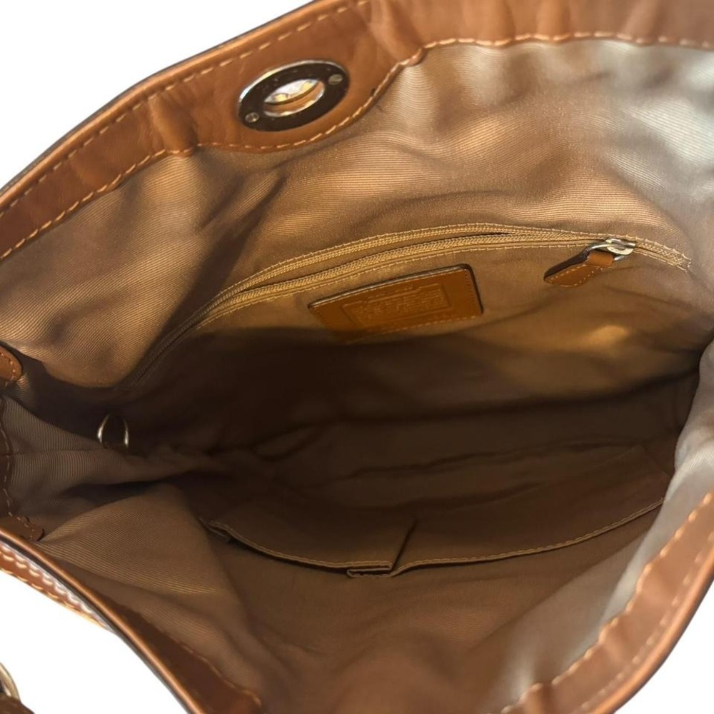 Y2k Coach Chelsea Signature‎ Khaki Beige Turnlock Optic Glam Hobo Shoulder Bag - Picture 7 of 8